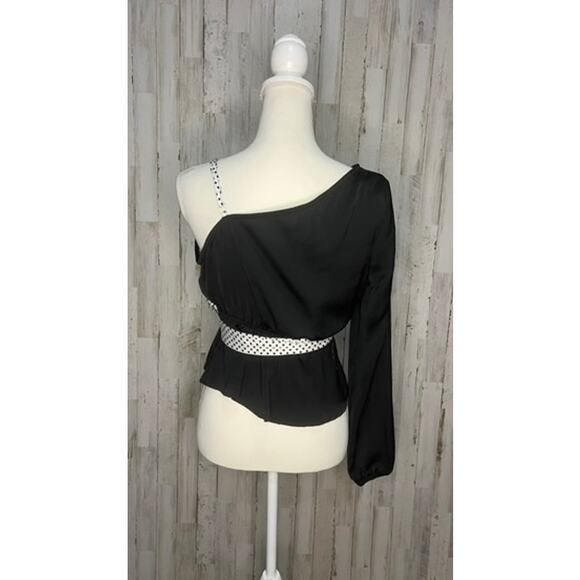 NWT By The Way Women's Black Polka Dot Wrap Blouse Size Small Long Sleeve Casual - Picture 4 of 6